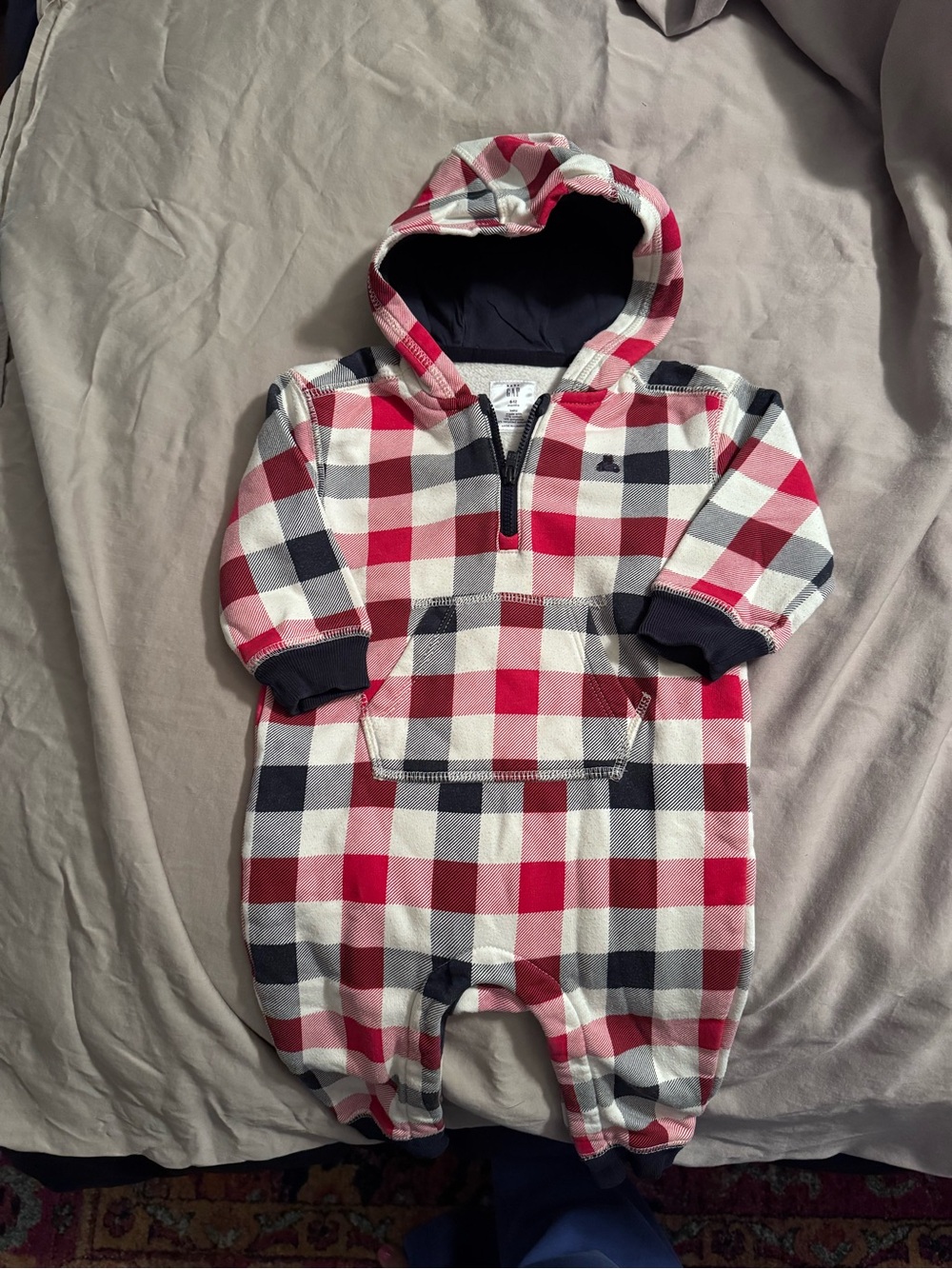 GAP Plaid Hooded One-Piece in Red, Navy & White